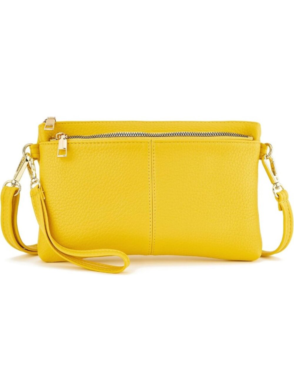 Lightweight Triple Zip Crossbody Bag | Vegan Leather Wristlet Clutch with